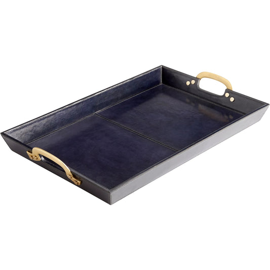 Mcqueen Tray by Cyan Design in blue, antique brass. Made from iron, wood, leather in a transitional style.