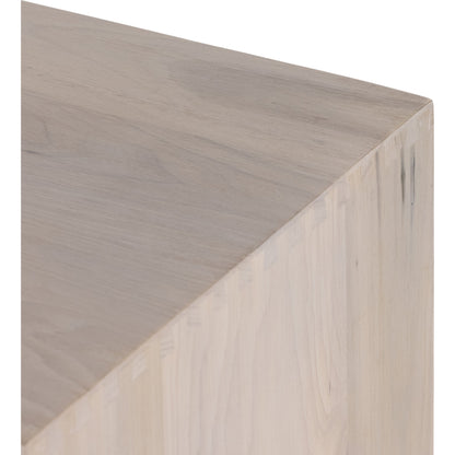 Trey Media Console by Four Hands. Made from solid poplar, top grain leather, iron in a modern style.