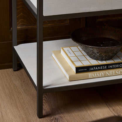 Trey Bookshelf by Four Hands. Made from iron, top grain leather, solid poplar in a modern style.