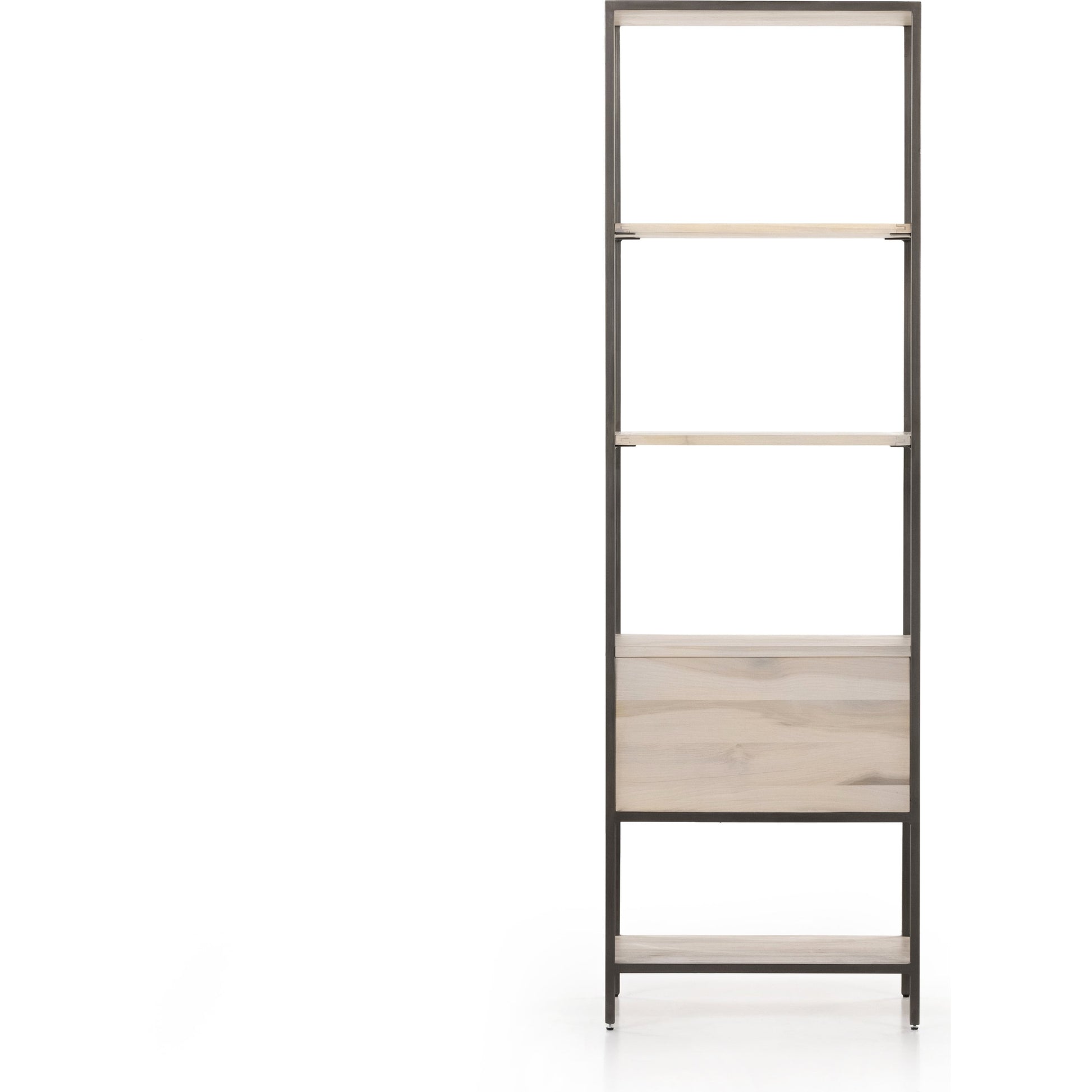 Trey Bookshelf by Four Hands. Made from iron, top grain leather, solid poplar in a modern style.