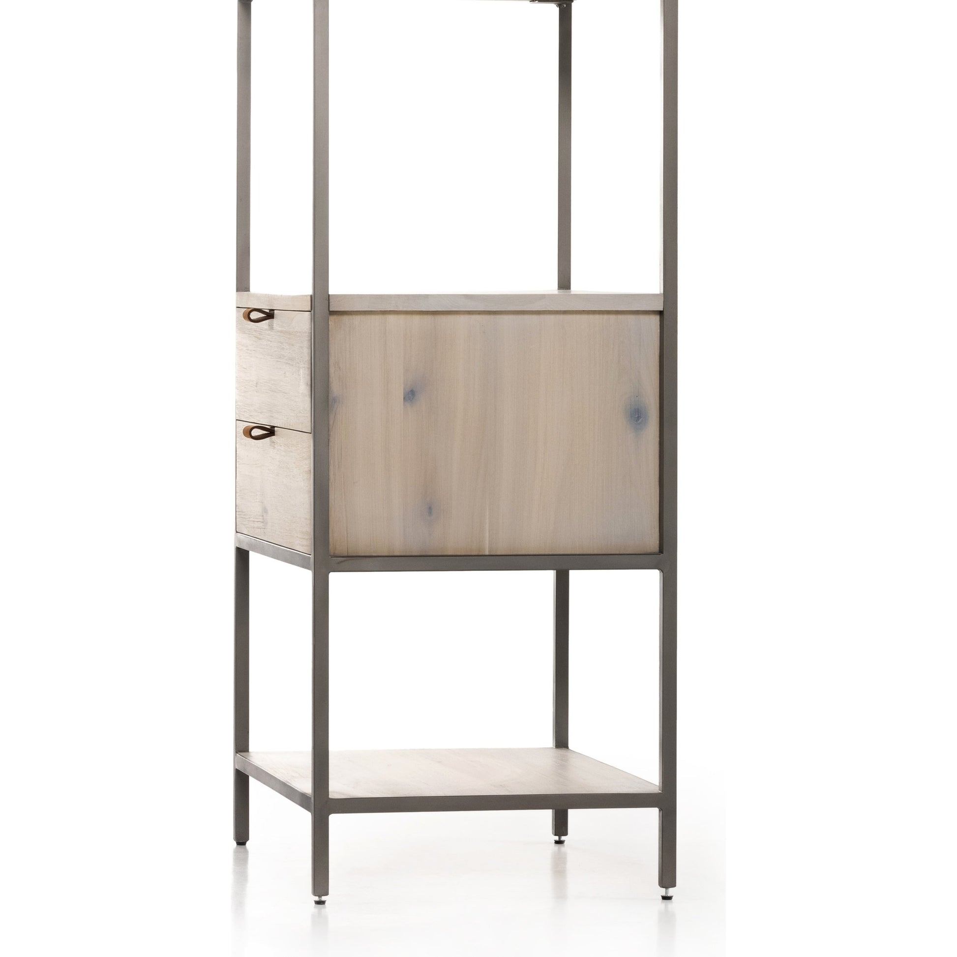 Trey Bookshelf by Four Hands. Made from iron, top grain leather, solid poplar in a modern style.