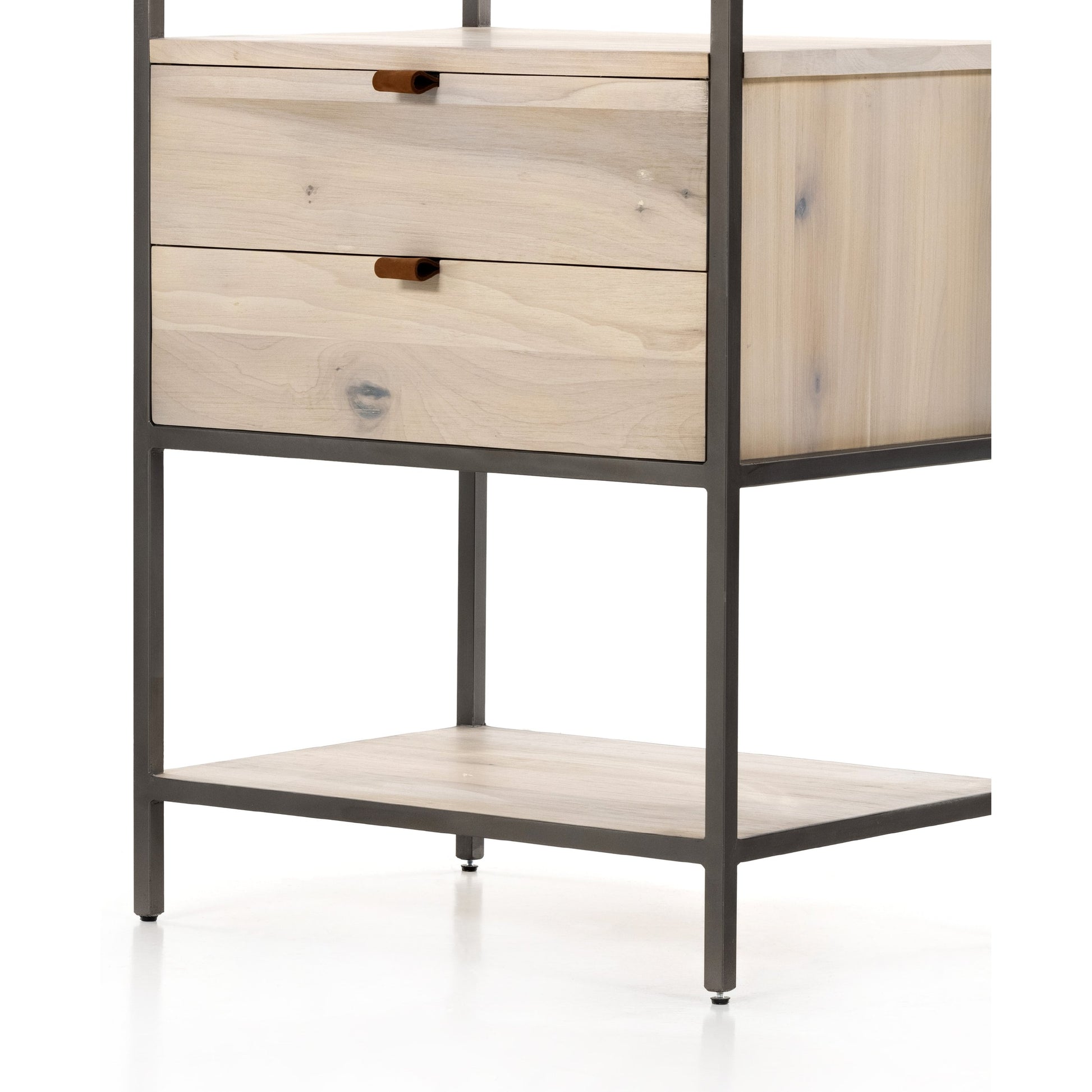 Trey Bookshelf by Four Hands. Made from iron, top grain leather, solid poplar in a modern style.