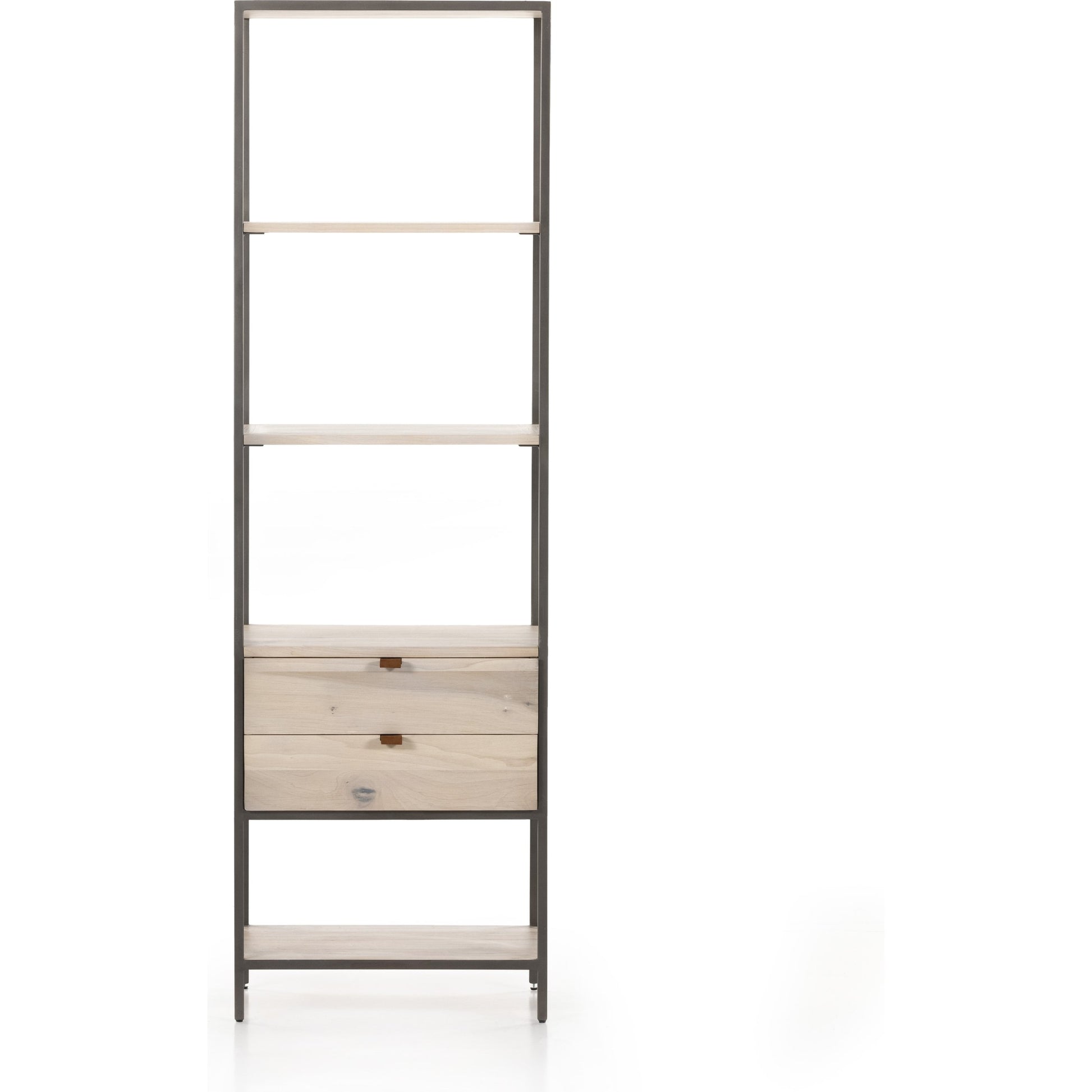 Trey Bookshelf by Four Hands. Made from iron, top grain leather, solid poplar in a modern style.