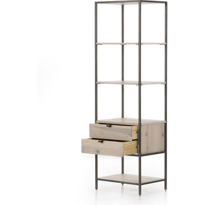 Trey Bookshelf by Four Hands. Made from iron, top grain leather, solid poplar in a modern style.