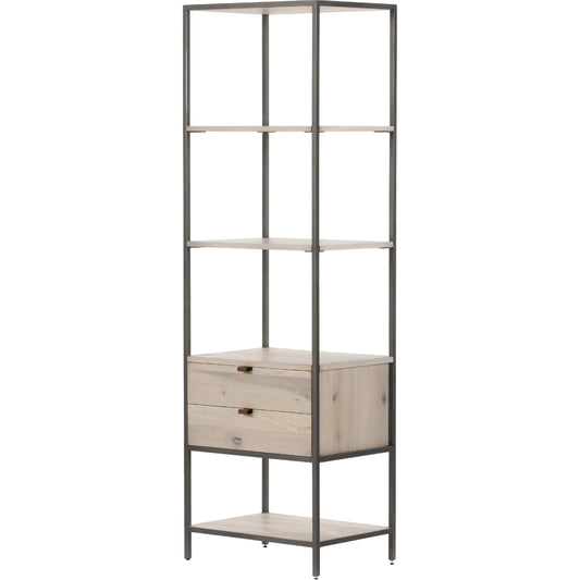 Trey Bookshelf by Four Hands. Made from iron, top grain leather, solid poplar in a modern style.