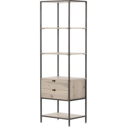 Trey Bookshelf by Four Hands. Made from iron, top grain leather, solid poplar in a modern style.