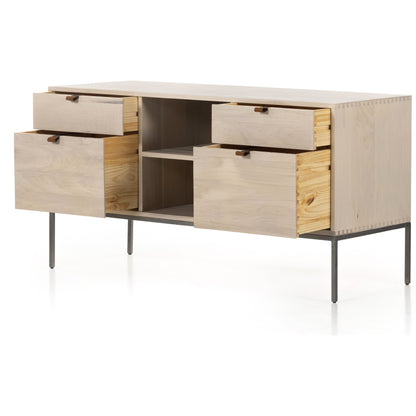 Trey Modular Filing Credenza by Four Hands. Made from solid poplar, top grain leather, iron in a modern style.