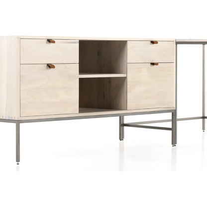 Trey Desk System with Filing Credenza by Four Hands. Made from solid poplar, top grain leather, iron in a modern style.