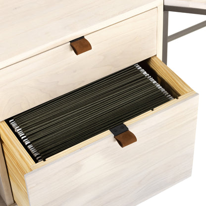 Trey Desk System with Filing Credenza by Four Hands. Made from solid poplar, top grain leather, iron in a modern style.