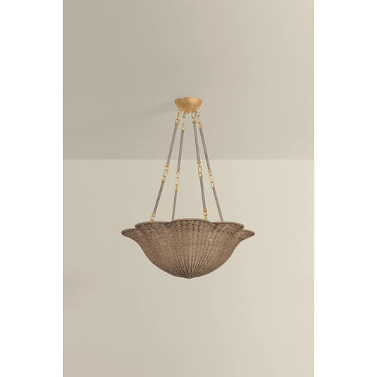 Ardonia Chandelier by Hudson Valley in vintage gold leaf. Made from natural woven in a unique style.