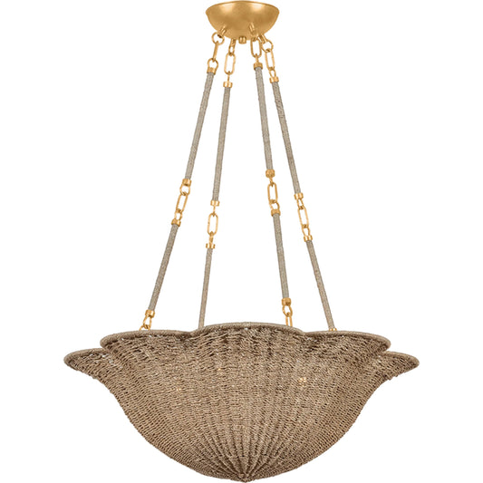 Ardonia Chandelier by Hudson Valley in vintage gold leaf. Made from natural woven in a unique style.