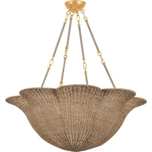 Ardonia Chandelier by Hudson Valley in vintage gold leaf. Made from natural woven in a unique style.