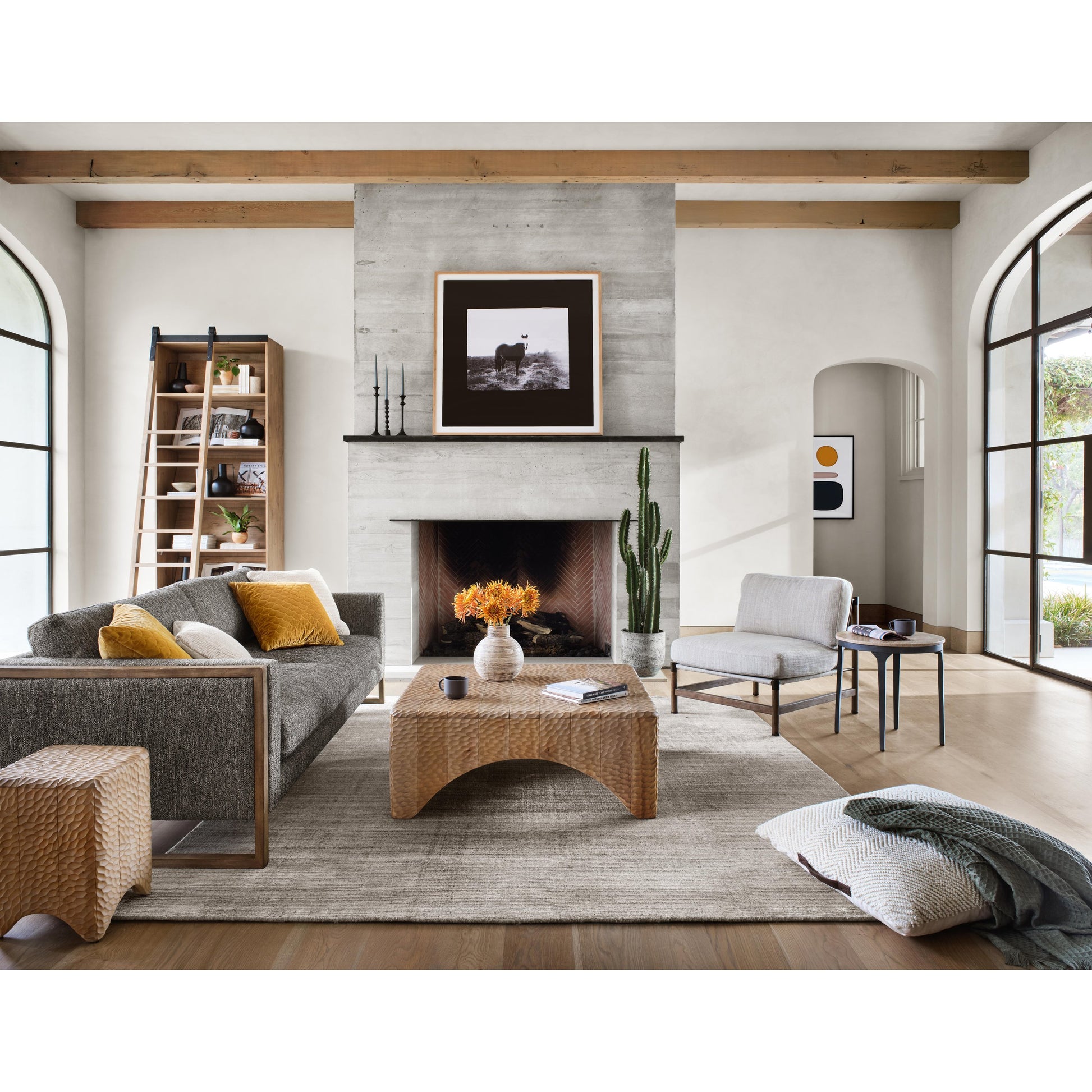 Memphis Chair by Four Hands in gable taupe and distressed natural. Made from 82% polyester, 16% acrylic, 2% wool, solid parawood in a modern style.