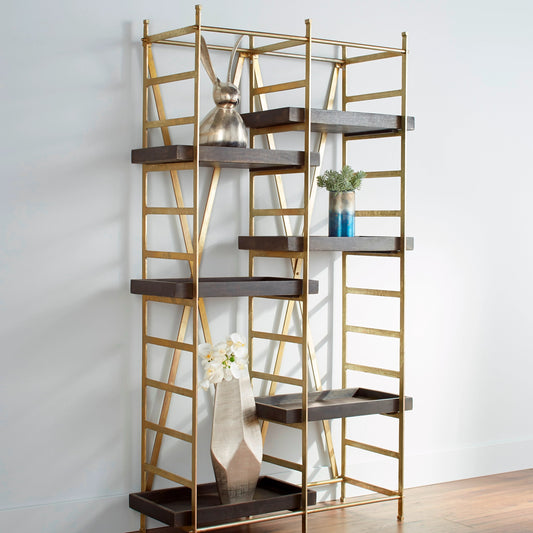 Corsetto Etagere by Cyan Design in gold, gray. Made from iron, wood in a modern style.