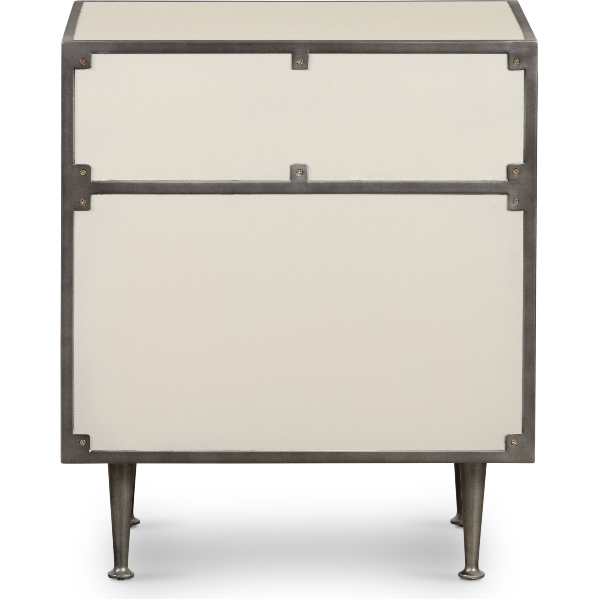Shagreen Bedside Table by Four Hands in gray and antique brass, gray shagreen. Made from faux shagreen, iron in a modern style.
