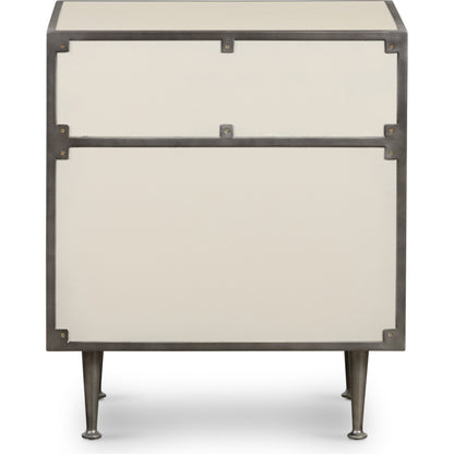 Shagreen Bedside Table by Four Hands in gray and antique brass, gray shagreen. Made from faux shagreen, iron in a modern style.