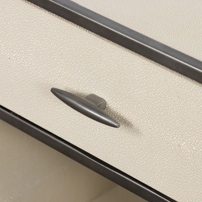 Shagreen Bedside Table by Four Hands in gray and antique brass, gray shagreen. Made from faux shagreen, iron in a modern style.