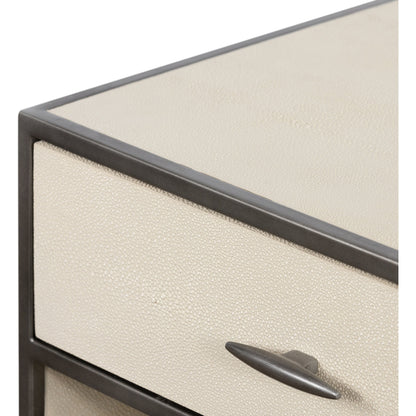 Shagreen Bedside Table by Four Hands in gray and antique brass, gray shagreen. Made from faux shagreen, iron in a modern style.