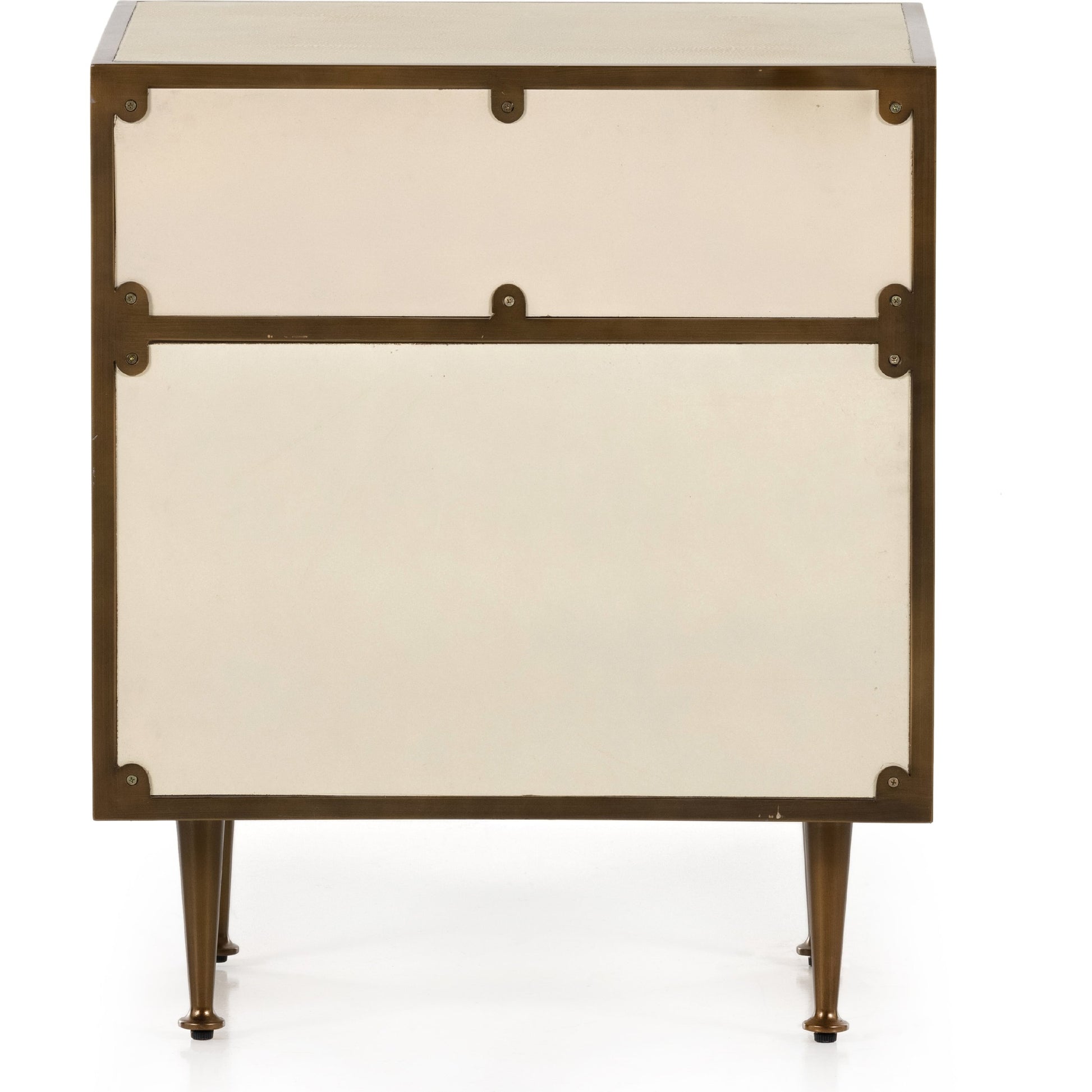 Shagreen Bedside Table by Four Hands in gray and antique brass, gray shagreen. Made from faux shagreen, iron in a modern style.