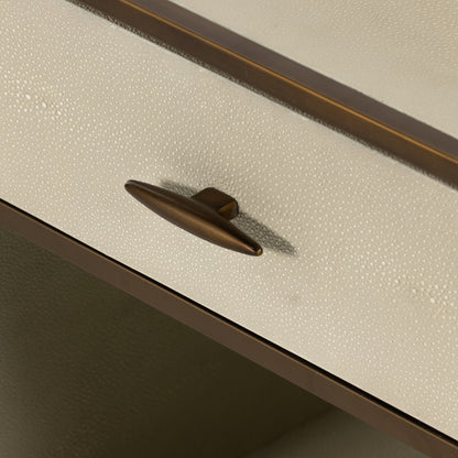 Shagreen Bedside Table by Four Hands in gray and antique brass, gray shagreen. Made from faux shagreen, iron in a modern style.