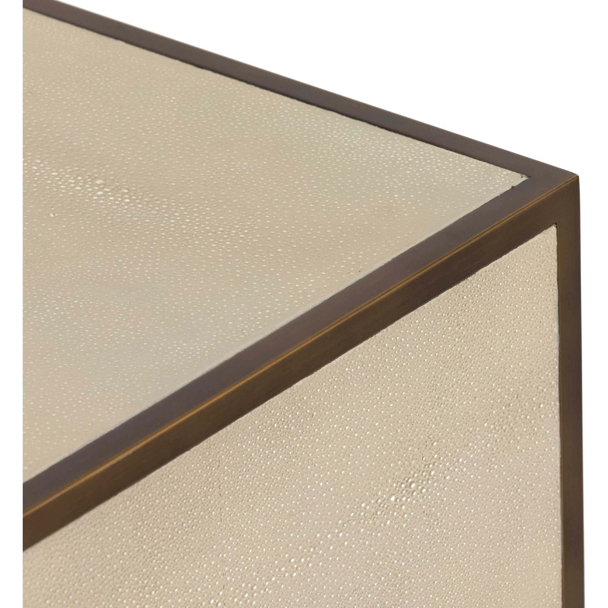 Shagreen Bedside Table by Four Hands in gray and antique brass, gray shagreen. Made from faux shagreen, iron in a modern style.