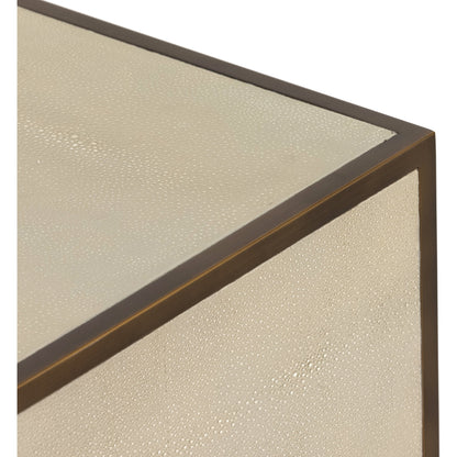 Shagreen Bedside Table by Four Hands in gray and antique brass, gray shagreen. Made from faux shagreen, iron in a modern style.