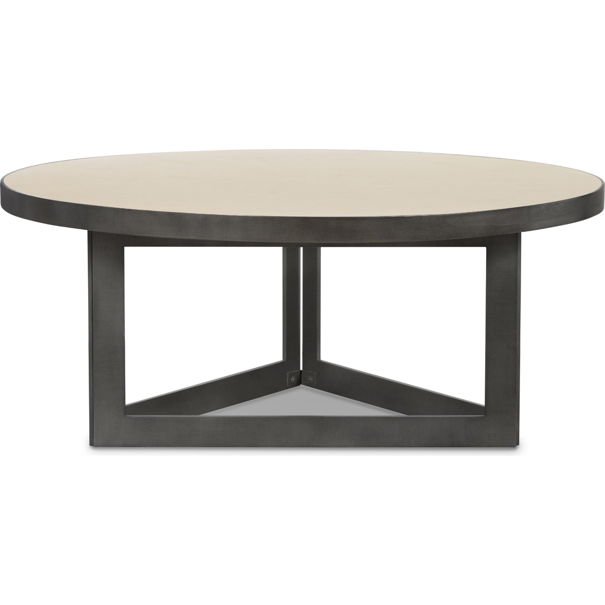 Shagreen Coffee Table by Four Hands in antique brass, grey shagreen and grey. Made from faux shagreen, iron in a modern style.