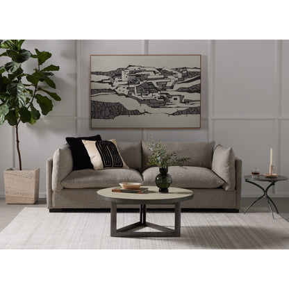 Shagreen Coffee Table by Four Hands in antique brass, grey shagreen and grey. Made from faux shagreen, iron in a modern style.