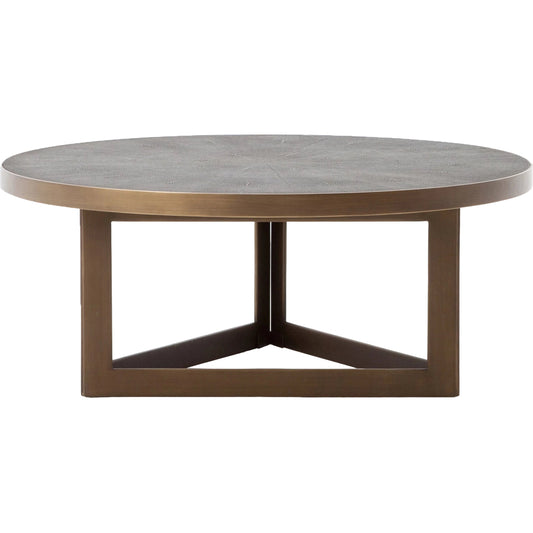 001 SI-1798818 | Additional Silo | Shagreen Coffee Table by Four Hands in antique brass, grey shagreen and grey. Made from faux shagreen, iron in a modern style.