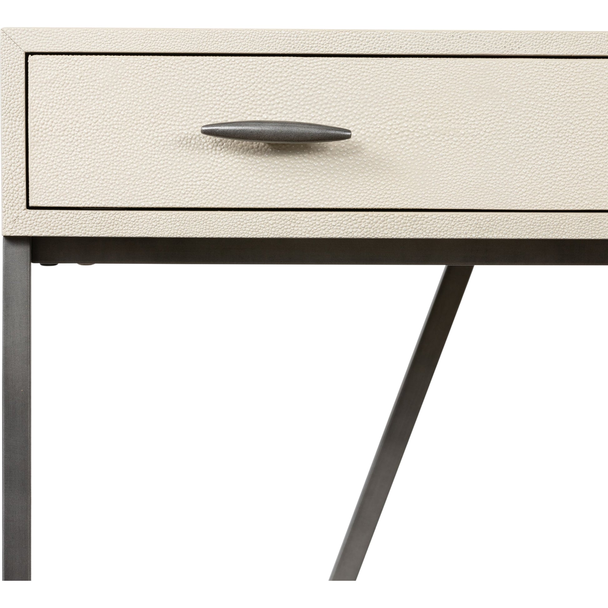 Shagreen Desk by Four Hands in grey shagreen, antique brass and antique brass. Made from faux shagreen, iron in a modern style.