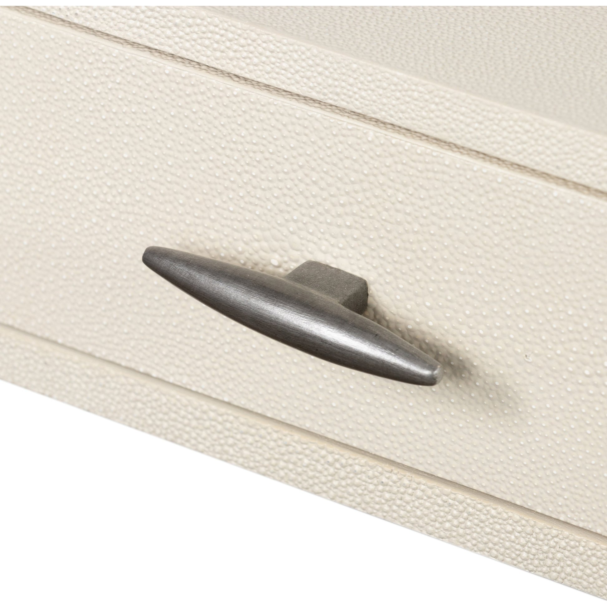 Shagreen Desk by Four Hands in grey shagreen, antique brass and antique brass. Made from faux shagreen, iron in a modern style.