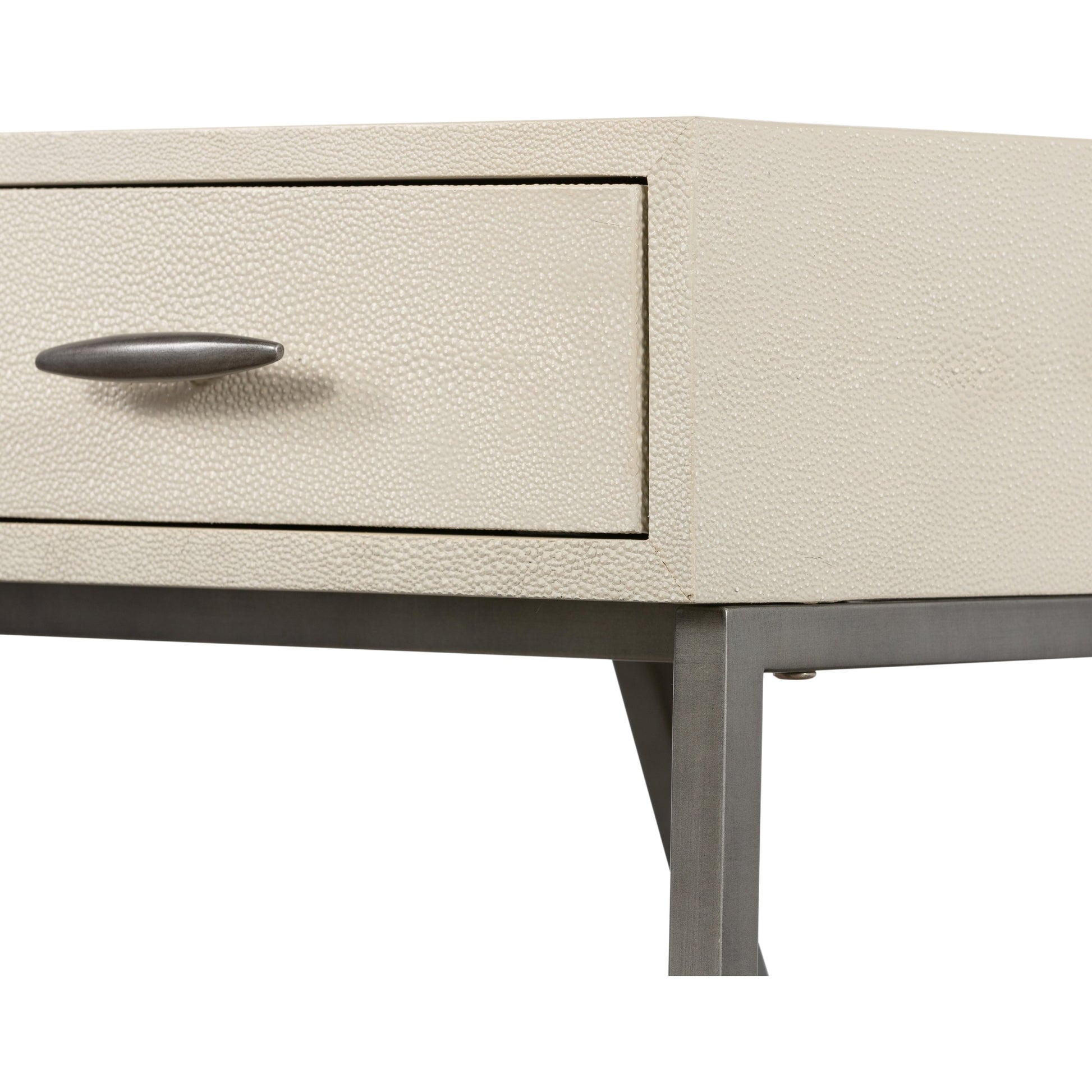 Shagreen Desk by Four Hands in grey shagreen, antique brass and antique brass. Made from faux shagreen, iron in a modern style.