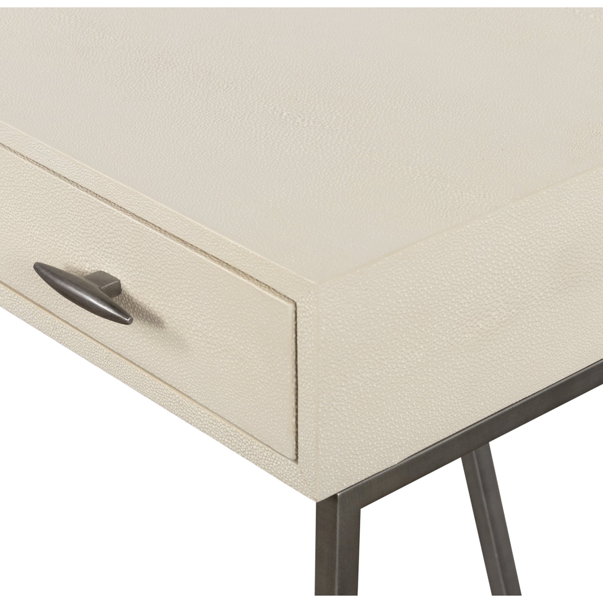 Shagreen Desk by Four Hands in grey shagreen, antique brass and antique brass. Made from faux shagreen, iron in a modern style.