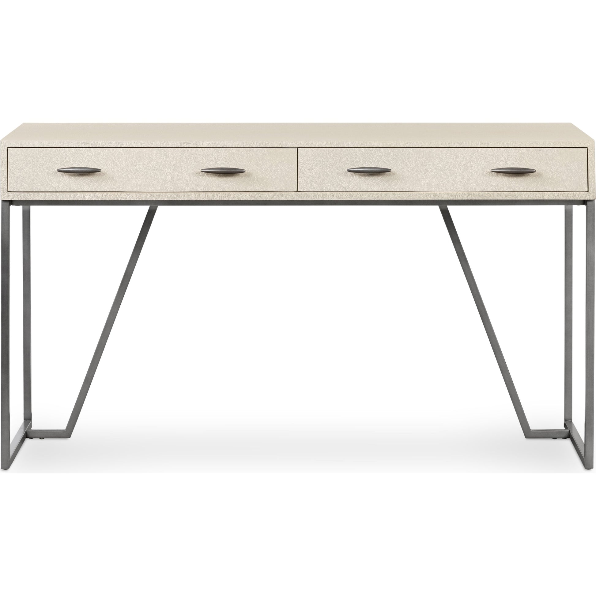 Shagreen Desk by Four Hands in grey shagreen, antique brass and antique brass. Made from faux shagreen, iron in a modern style.