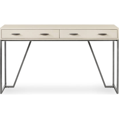Shagreen Desk by Four Hands in grey shagreen, antique brass and antique brass. Made from faux shagreen, iron in a modern style.