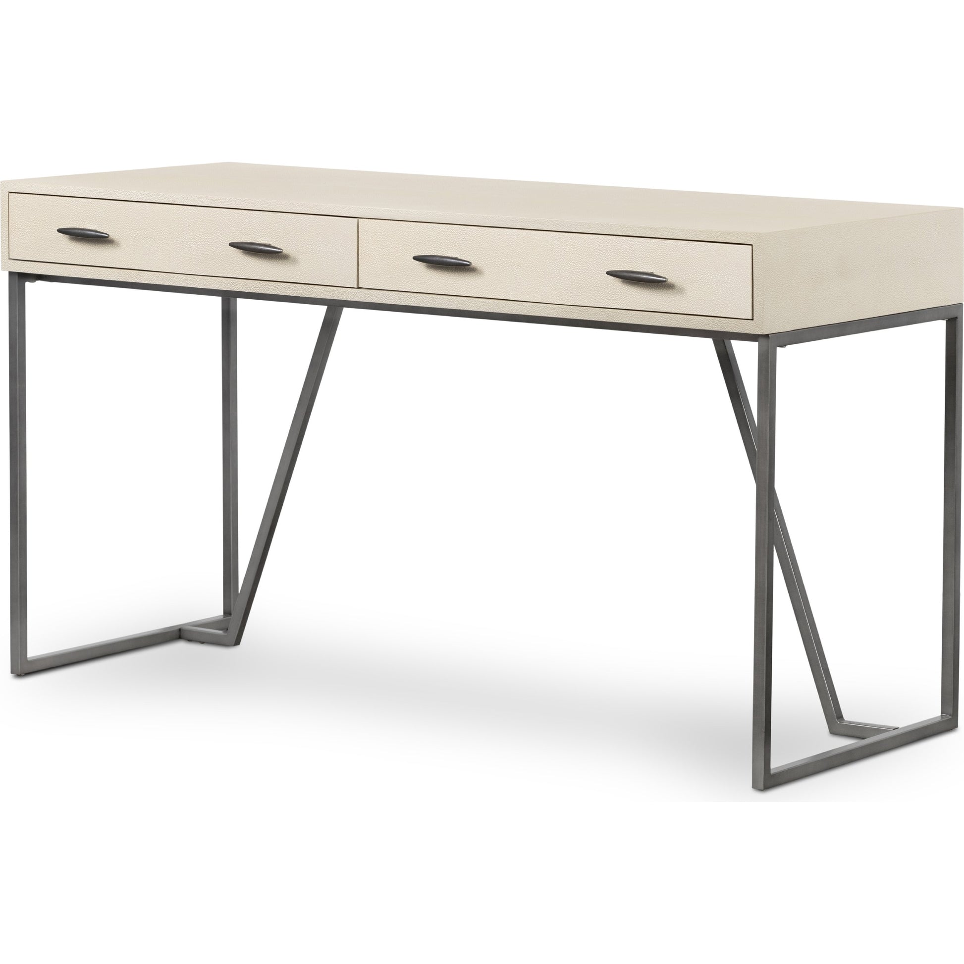 Shagreen Desk by Four Hands in grey shagreen, antique brass and antique brass. Made from faux shagreen, iron in a modern style.