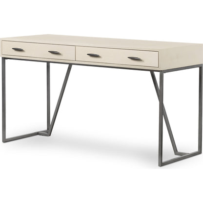 Shagreen Desk by Four Hands in grey shagreen, antique brass and antique brass. Made from faux shagreen, iron in a modern style.