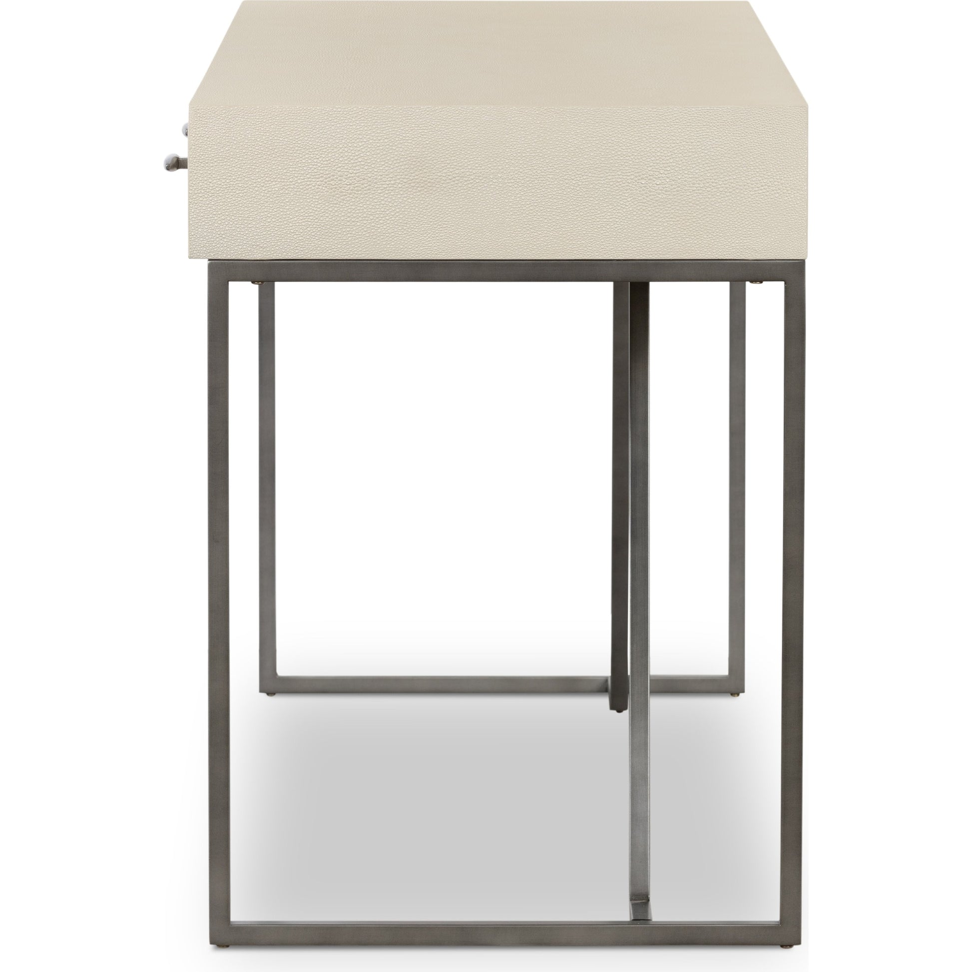 Shagreen Desk by Four Hands in grey shagreen, antique brass and antique brass. Made from faux shagreen, iron in a modern style.