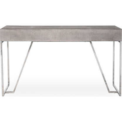 Shagreen Desk by Four Hands in grey shagreen, antique brass and antique brass. Made from faux shagreen, iron in a modern style.