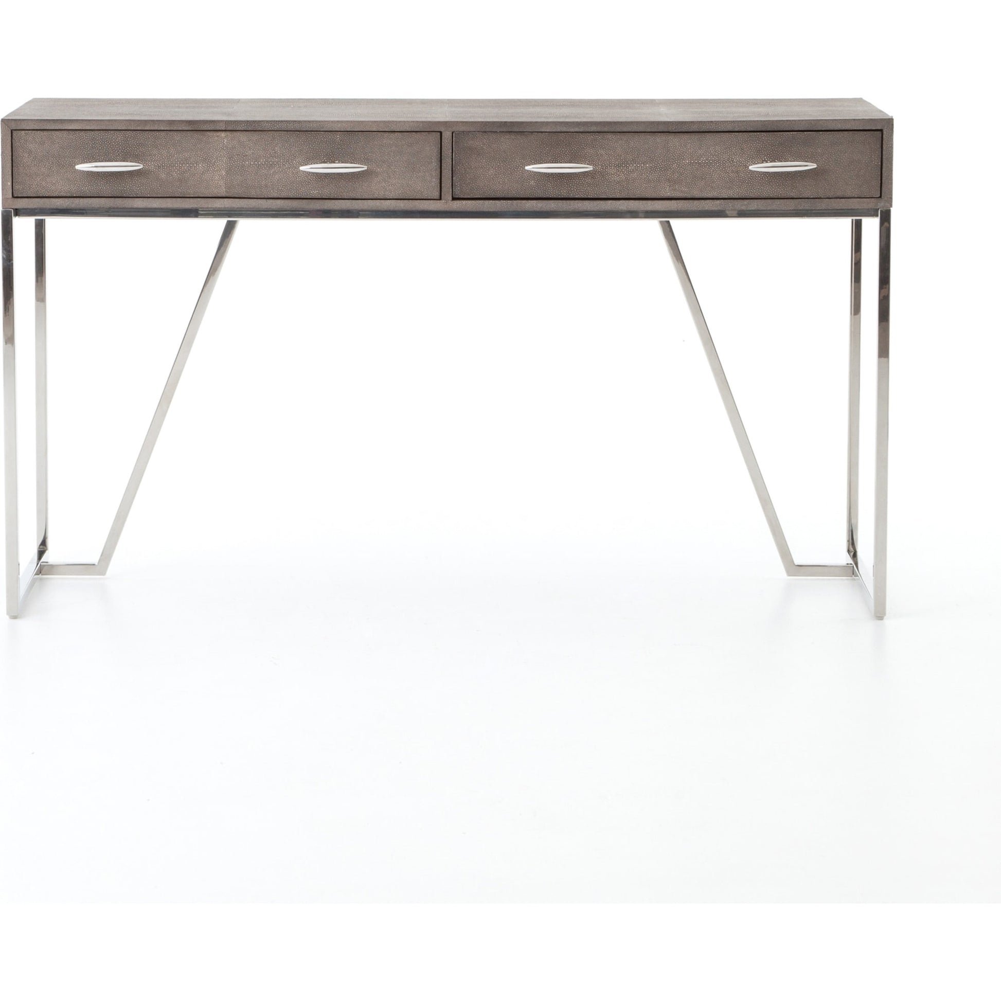 Shagreen Desk by Four Hands in grey shagreen, antique brass and antique brass. Made from faux shagreen, iron in a modern style.