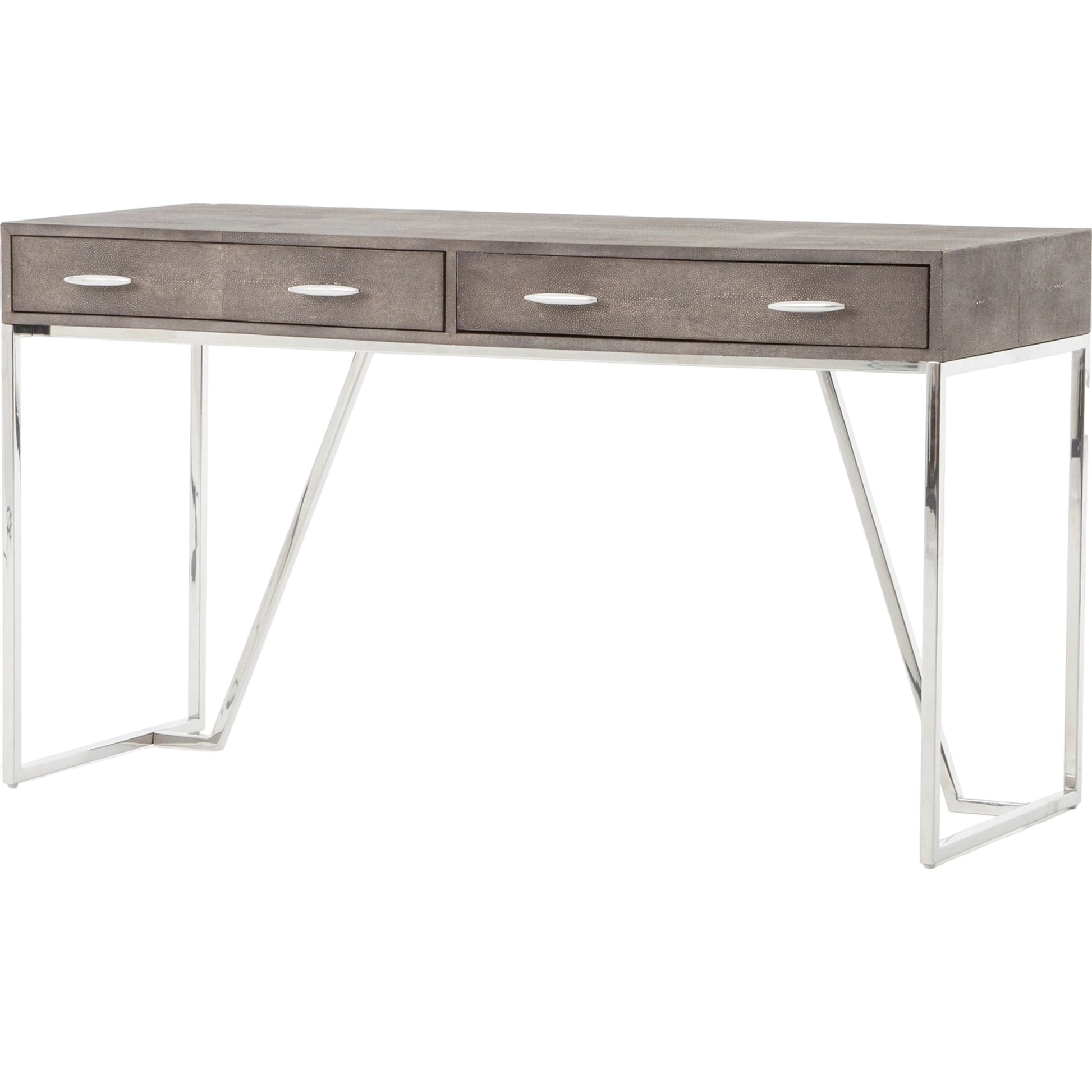 Shagreen Desk by Four Hands in grey shagreen, antique brass and antique brass. Made from faux shagreen, iron in a modern style.