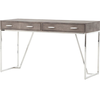 Shagreen Desk by Four Hands in grey shagreen, antique brass and antique brass. Made from faux shagreen, iron in a modern style.
