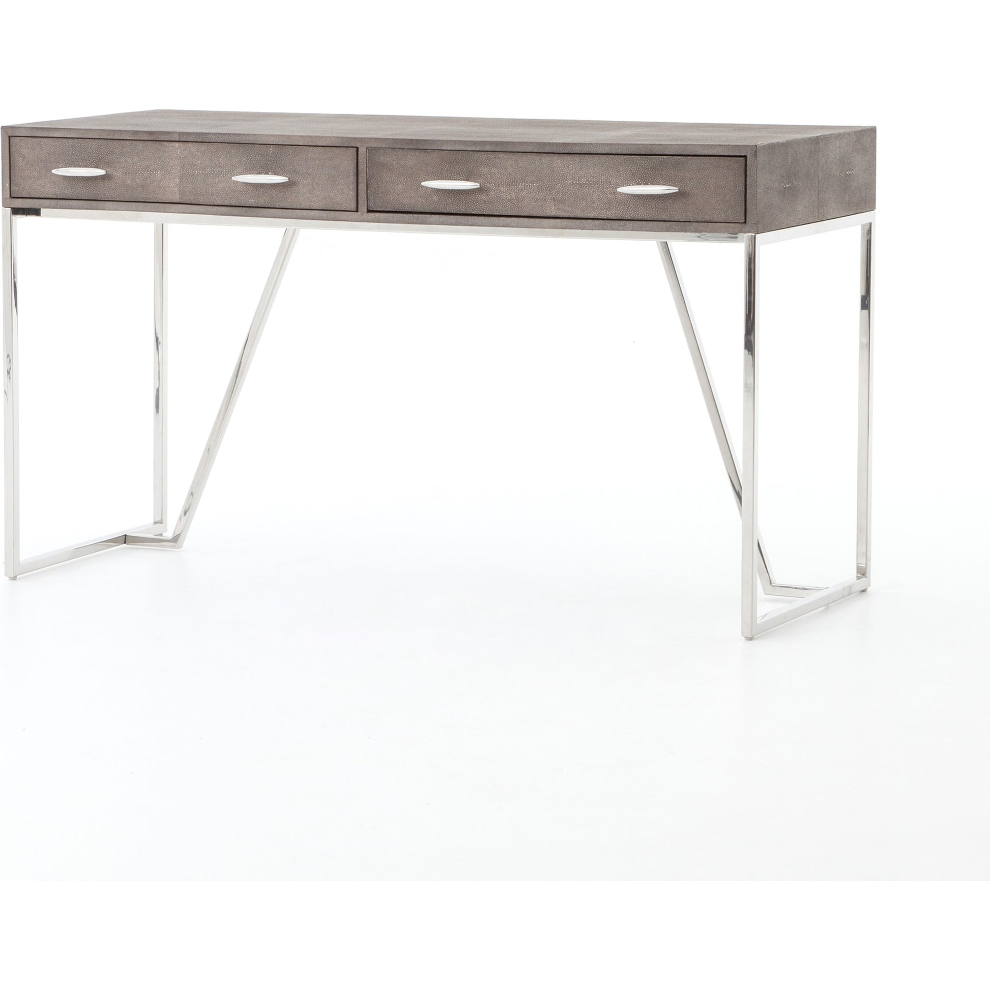 Shagreen Desk by Four Hands in grey shagreen, antique brass and antique brass. Made from faux shagreen, iron in a modern style.