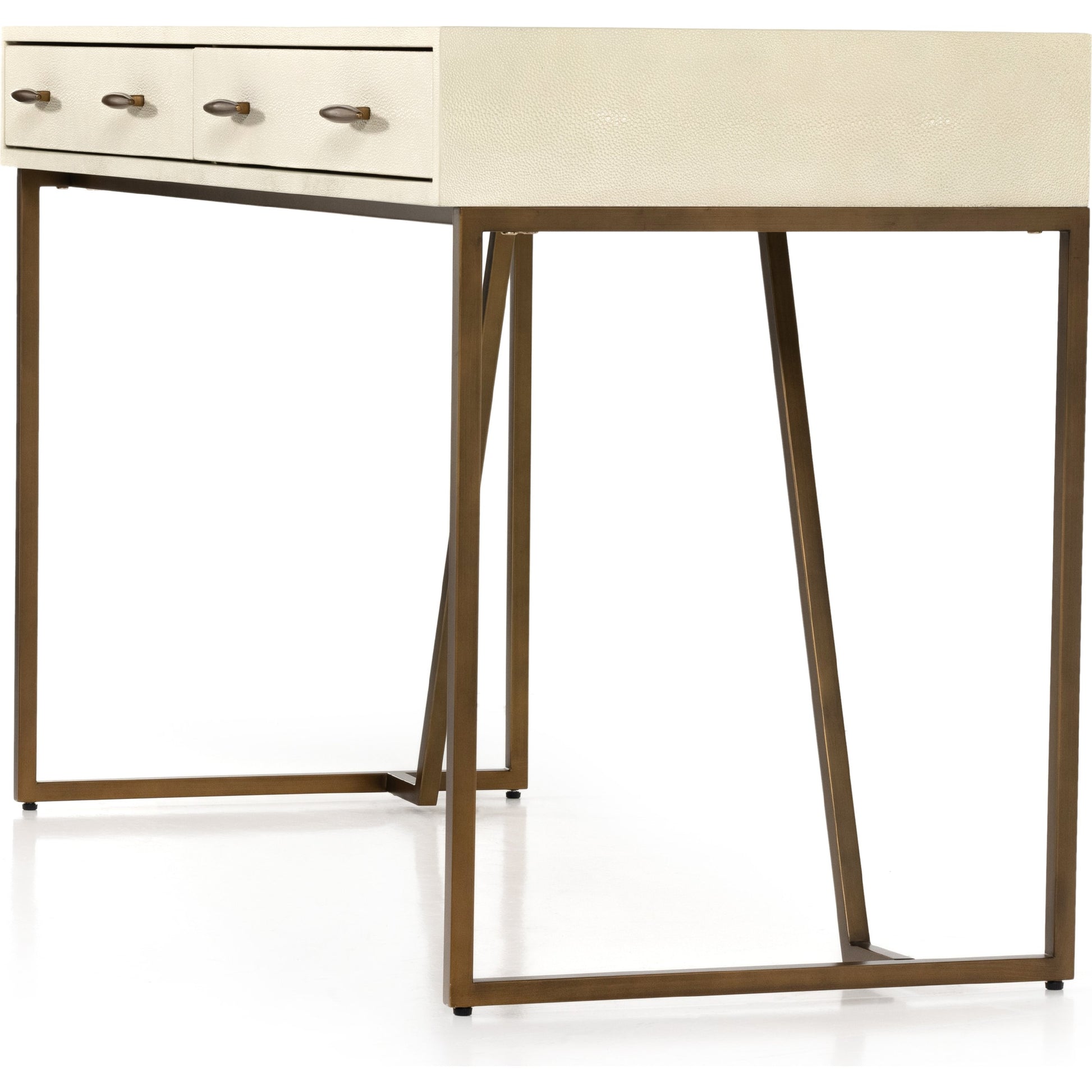 Shagreen Desk by Four Hands in grey shagreen, antique brass and antique brass. Made from faux shagreen, iron in a modern style.