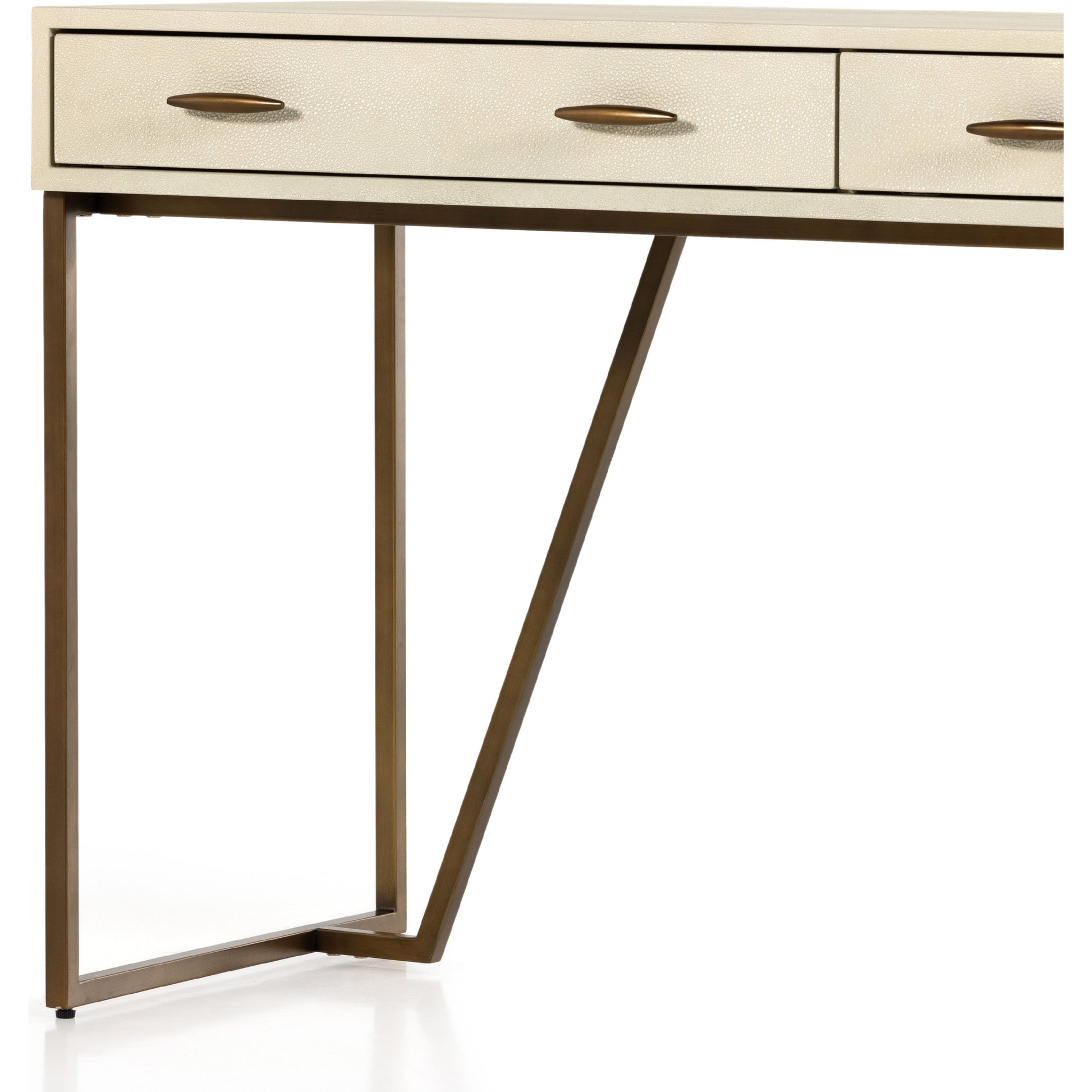 Shagreen Desk by Four Hands in grey shagreen, antique brass and antique brass. Made from faux shagreen, iron in a modern style.