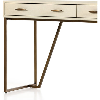 Shagreen Desk by Four Hands in grey shagreen, antique brass and antique brass. Made from faux shagreen, iron in a modern style.