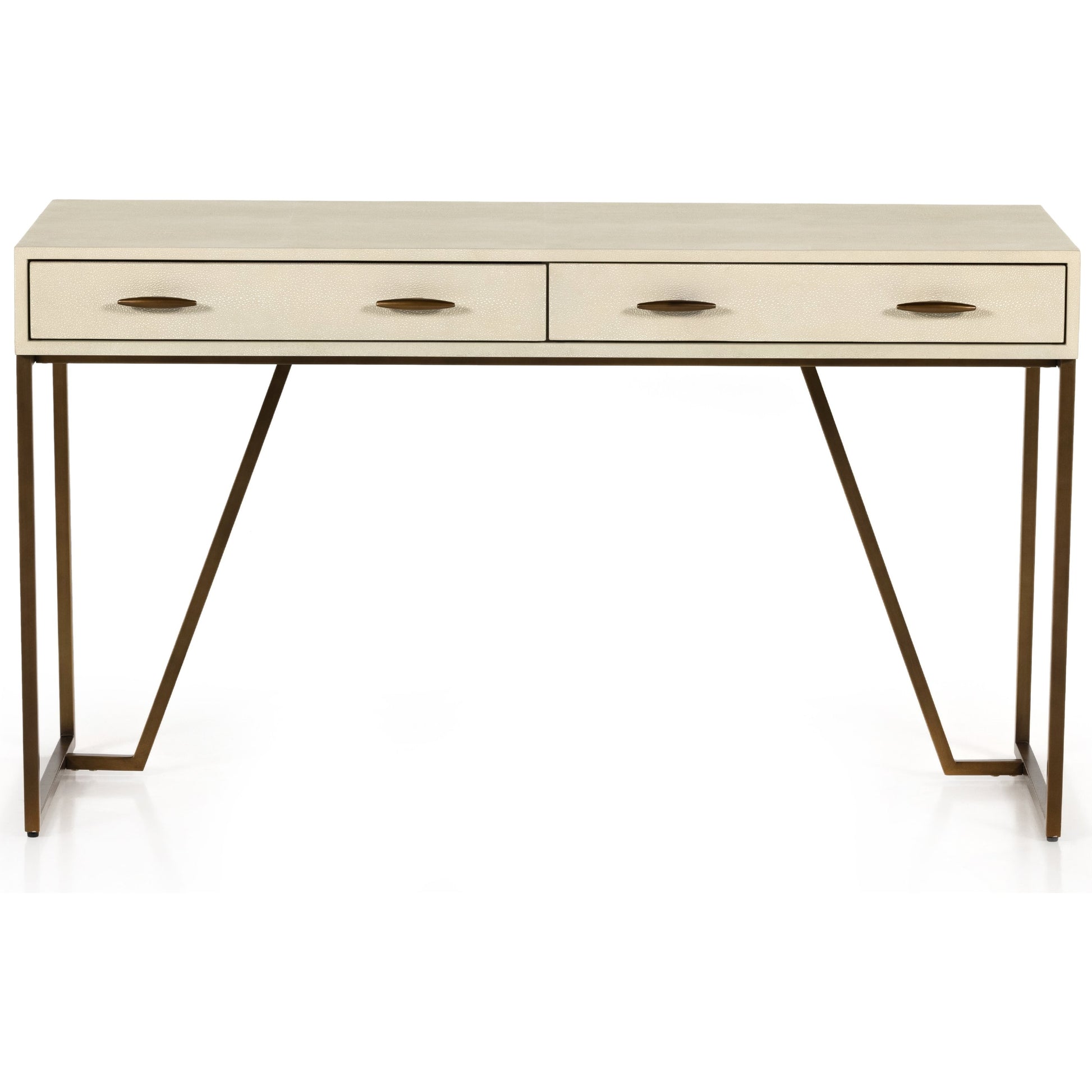Shagreen Desk by Four Hands in grey shagreen, antique brass and antique brass. Made from faux shagreen, iron in a modern style.
