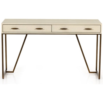 Shagreen Desk by Four Hands in grey shagreen, antique brass and antique brass. Made from faux shagreen, iron in a modern style.