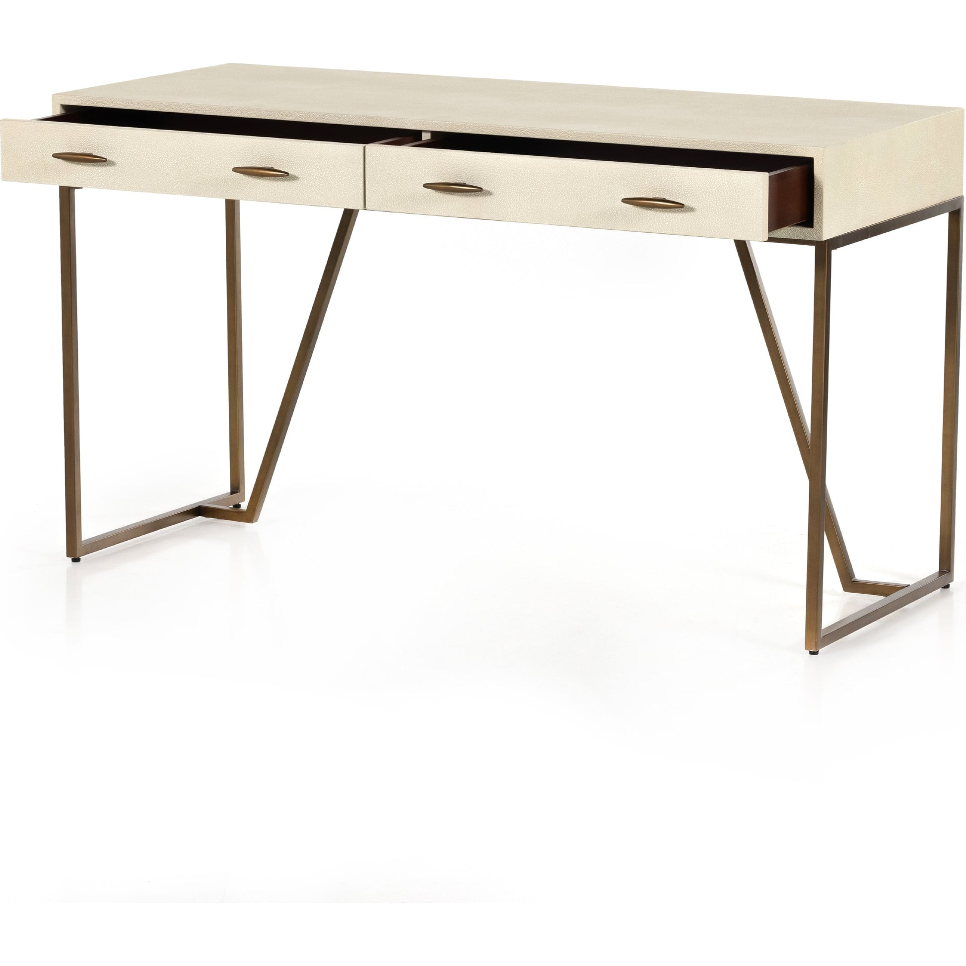 Shagreen Desk by Four Hands in grey shagreen, antique brass and antique brass. Made from faux shagreen, iron in a modern style.