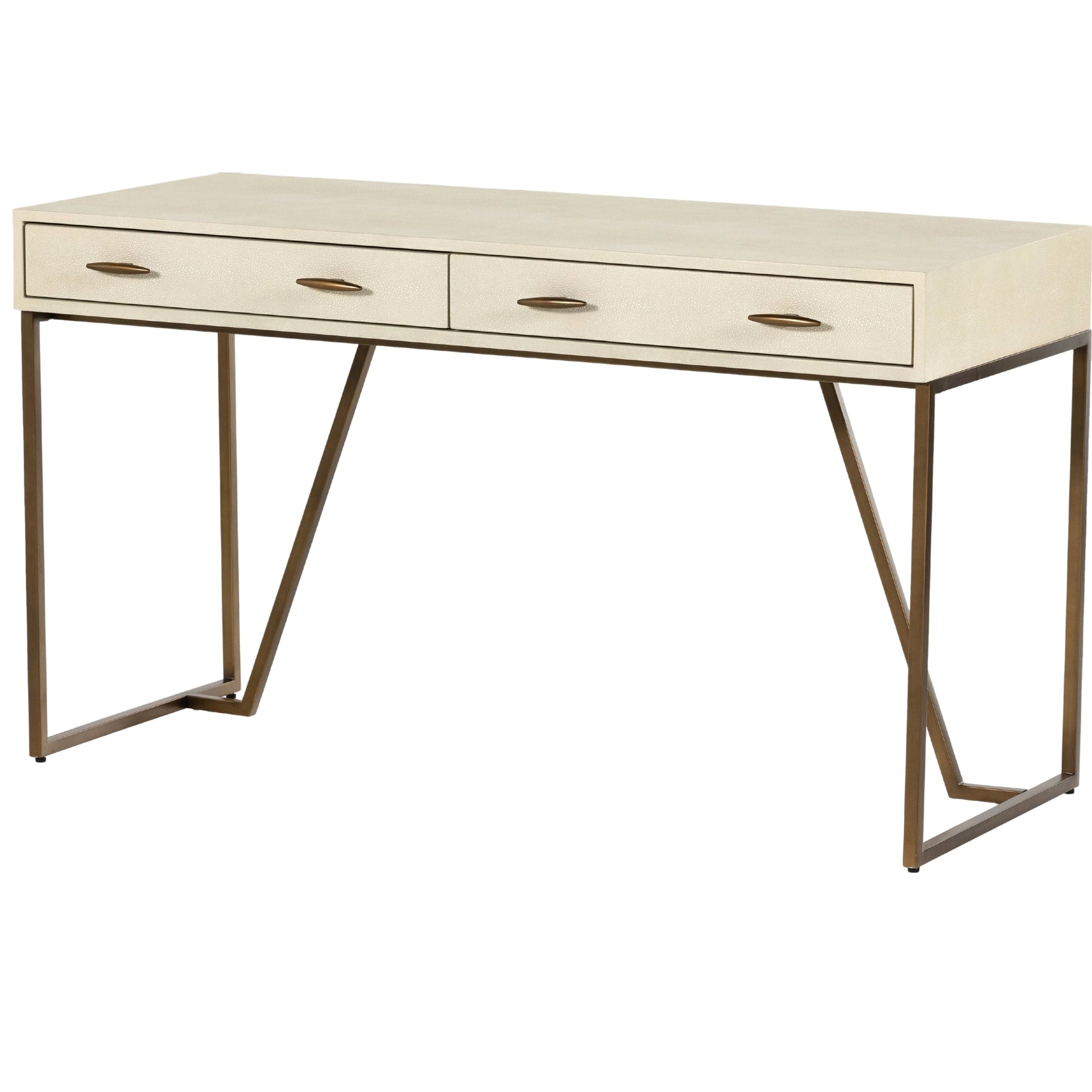 Shagreen Desk by Four Hands in grey shagreen, antique brass and antique brass. Made from faux shagreen, iron in a modern style.